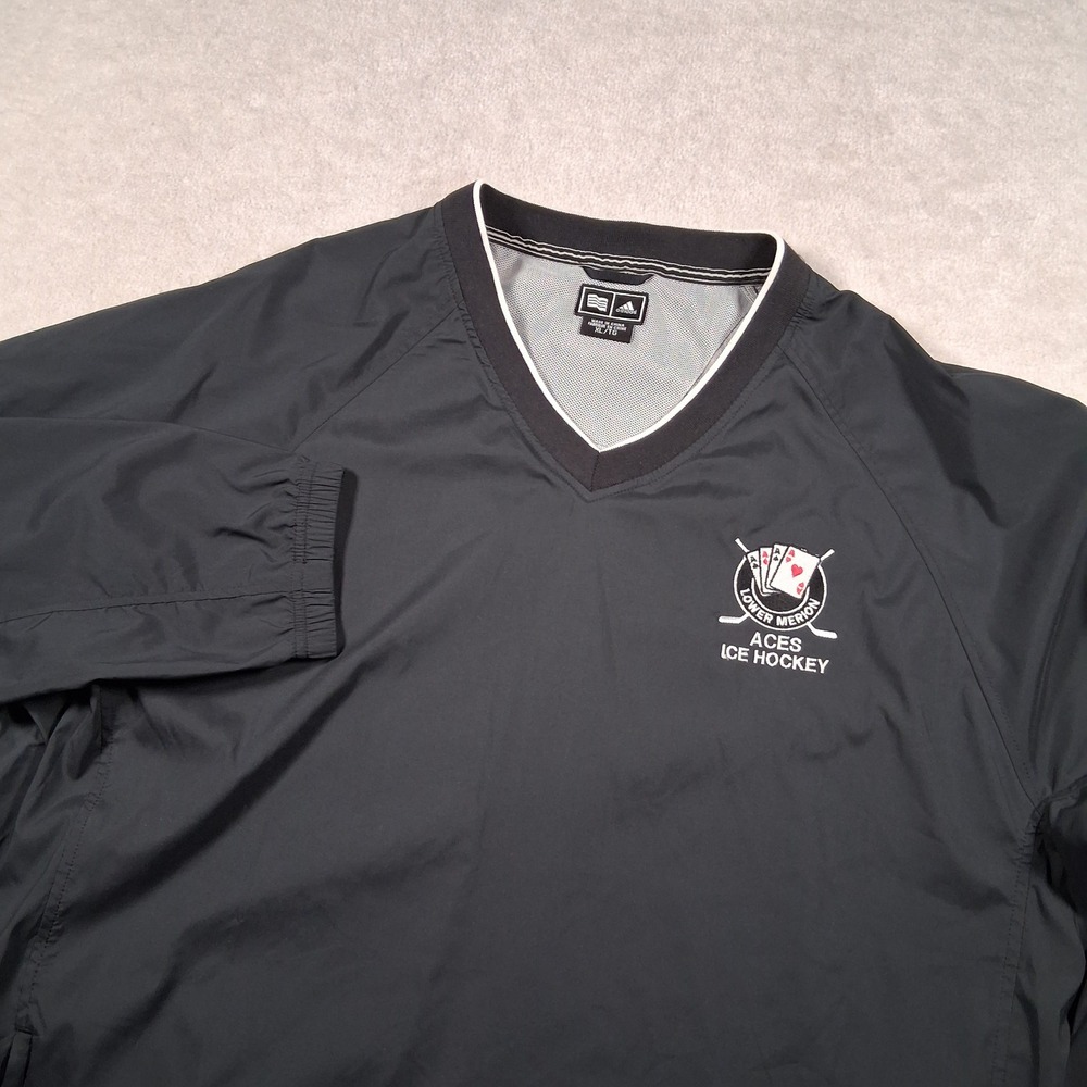 Adidas Windbreaker Mens XL Black Aces Ice Hockey ClimaProof V-Neck Pullover